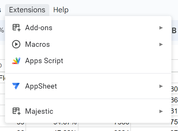 Majestic plugin can be found in the Excel extensions menu